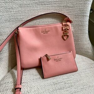 kate spade Pink Pebble Leather Shoulder Bag with Matching Wallet